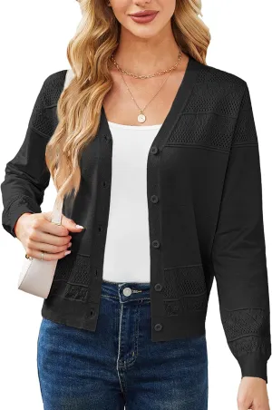 Yekaty Womens 2025 Lightweight Cropped Cardigan Sweaters Button Long Sleeve Shrugs for Dress Open Front Spring Jackets