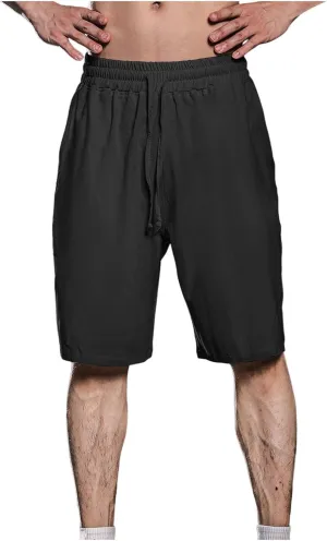 Zeiyignr Men's Cotton Linen Shorts Casual Elastic Waist Drawstring Summer Beach Shorts Solid Bermuda Shorts Athletic Shorts