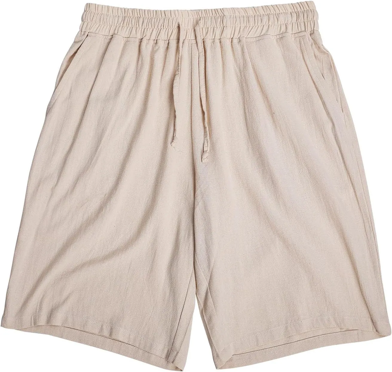 Zeiyignr Men's Cotton Linen Shorts Casual Elastic Waist Drawstring Summer Beach Shorts Solid Bermuda Shorts Athletic Shorts