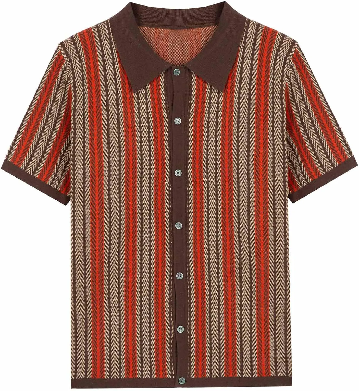 Zeiyignr Men's Polo Shirts Retro Knit Shirt 70s Vintage Striped Shirt Short Sleeve Button Down Shirt Casual Cardigan Sweater