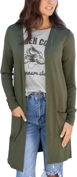 Zenana Jenni Longline Slouchy Pocket Open Cardigan