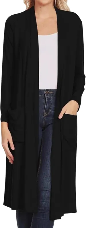 Zenana Jenni Longline Slouchy Pocket Open Cardigan