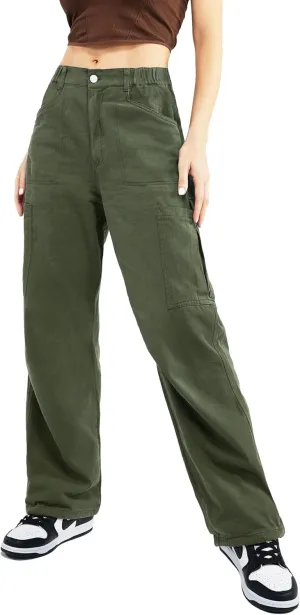 Znyeth Cargo Pants Women Cotton Wide Leg Casual Hiking Military Army Combat Work Pants with 8 Pockets