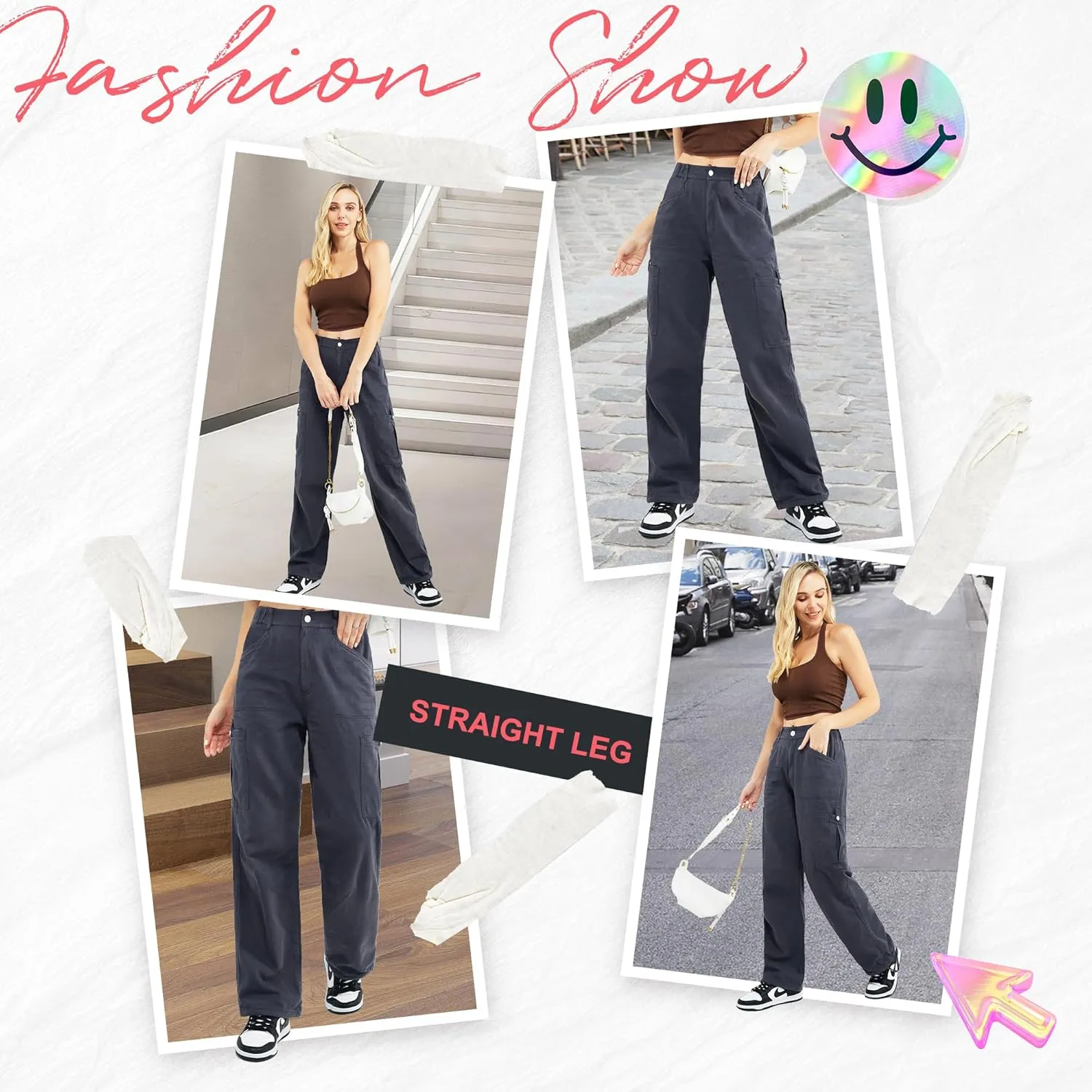 Znyeth Cargo Pants Women Cotton Wide Leg Casual Hiking Military Army Combat Work Pants with 8 Pockets