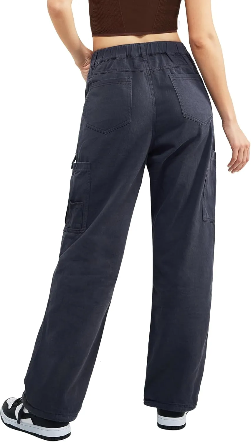 Znyeth Cargo Pants Women Cotton Wide Leg Casual Hiking Military Army Combat Work Pants with 8 Pockets