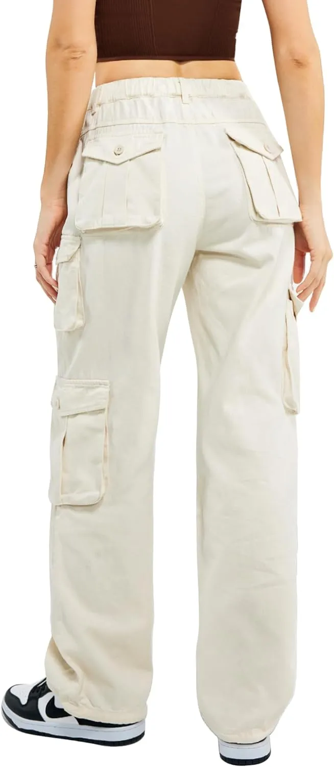 Znyeth Cargo Pants Women Cotton Wide Leg Casual Hiking Military Army Combat Work Pants with 8 Pockets