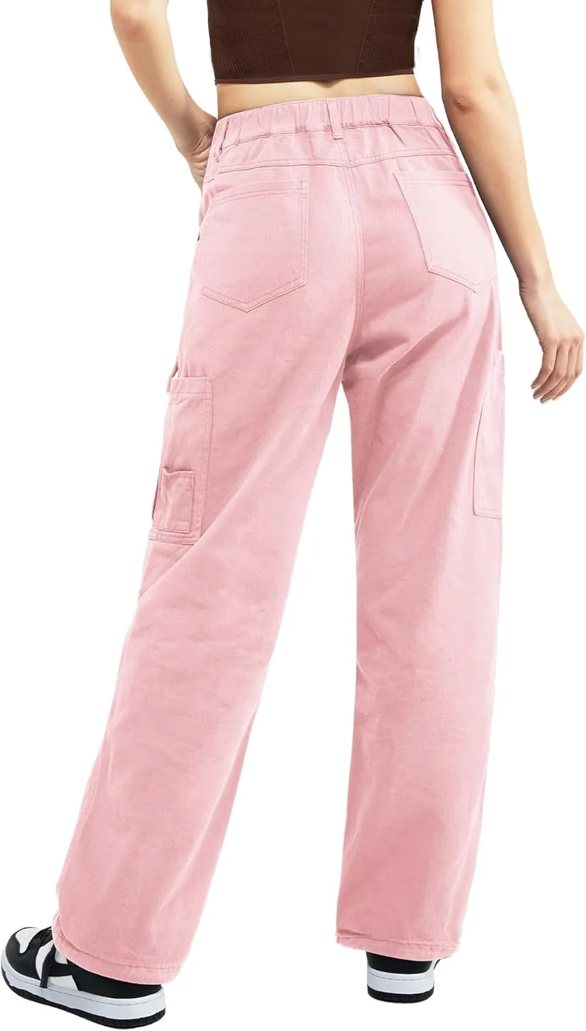 Znyeth Cargo Pants Women Cotton Wide Leg Casual Hiking Military Army Combat Work Pants with 8 Pockets