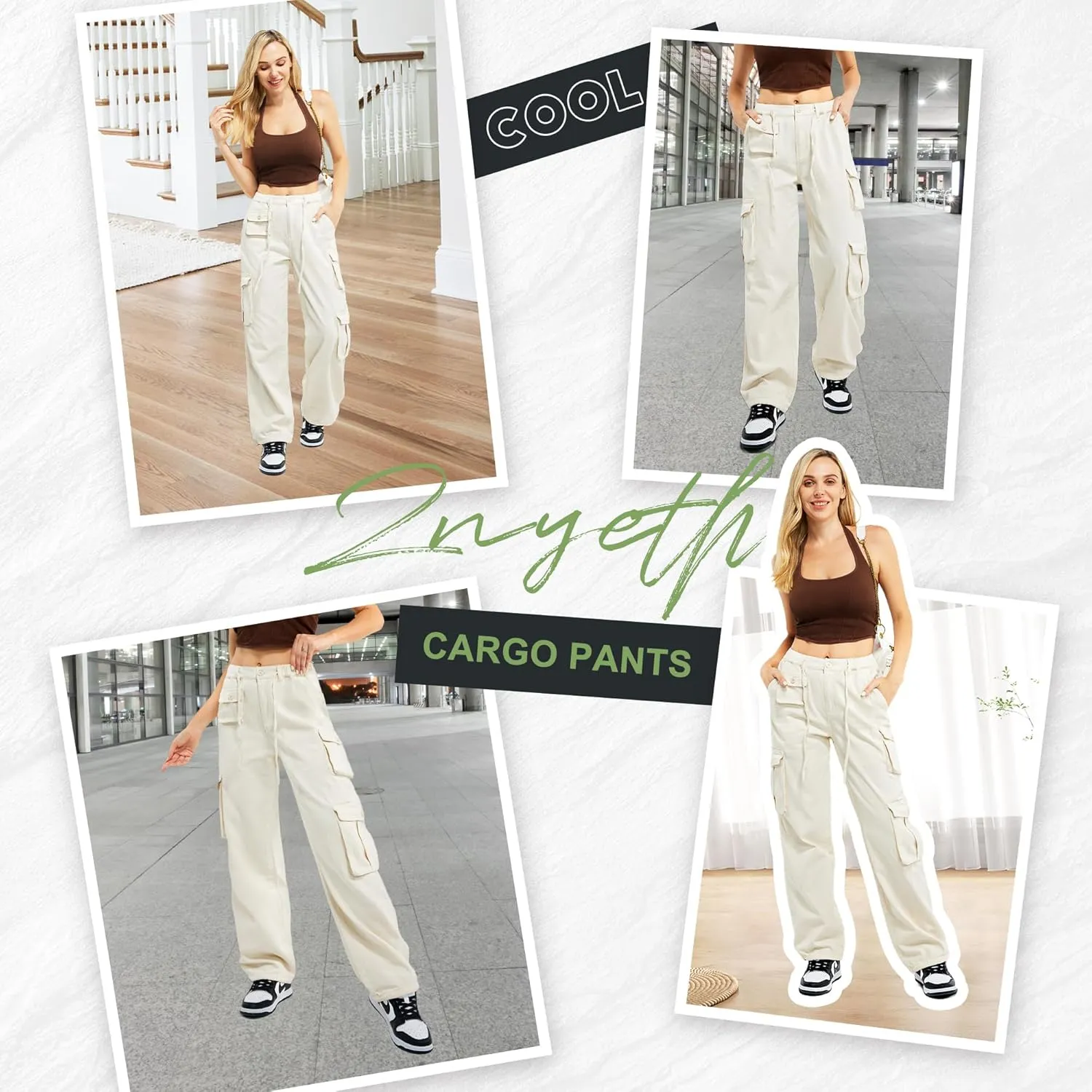 Znyeth Cargo Pants Women Cotton Wide Leg Casual Hiking Military Army Combat Work Pants with 8 Pockets