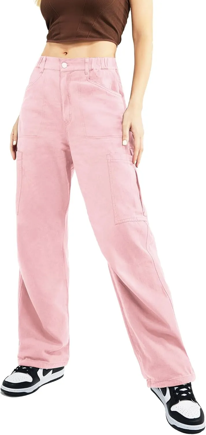 Znyeth Cargo Pants Women Cotton Wide Leg Casual Hiking Military Army Combat Work Pants with 8 Pockets