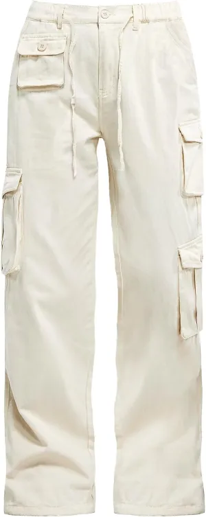 Znyeth Cargo Pants Women Cotton Wide Leg Casual Hiking Military Army Combat Work Pants with 8 Pockets