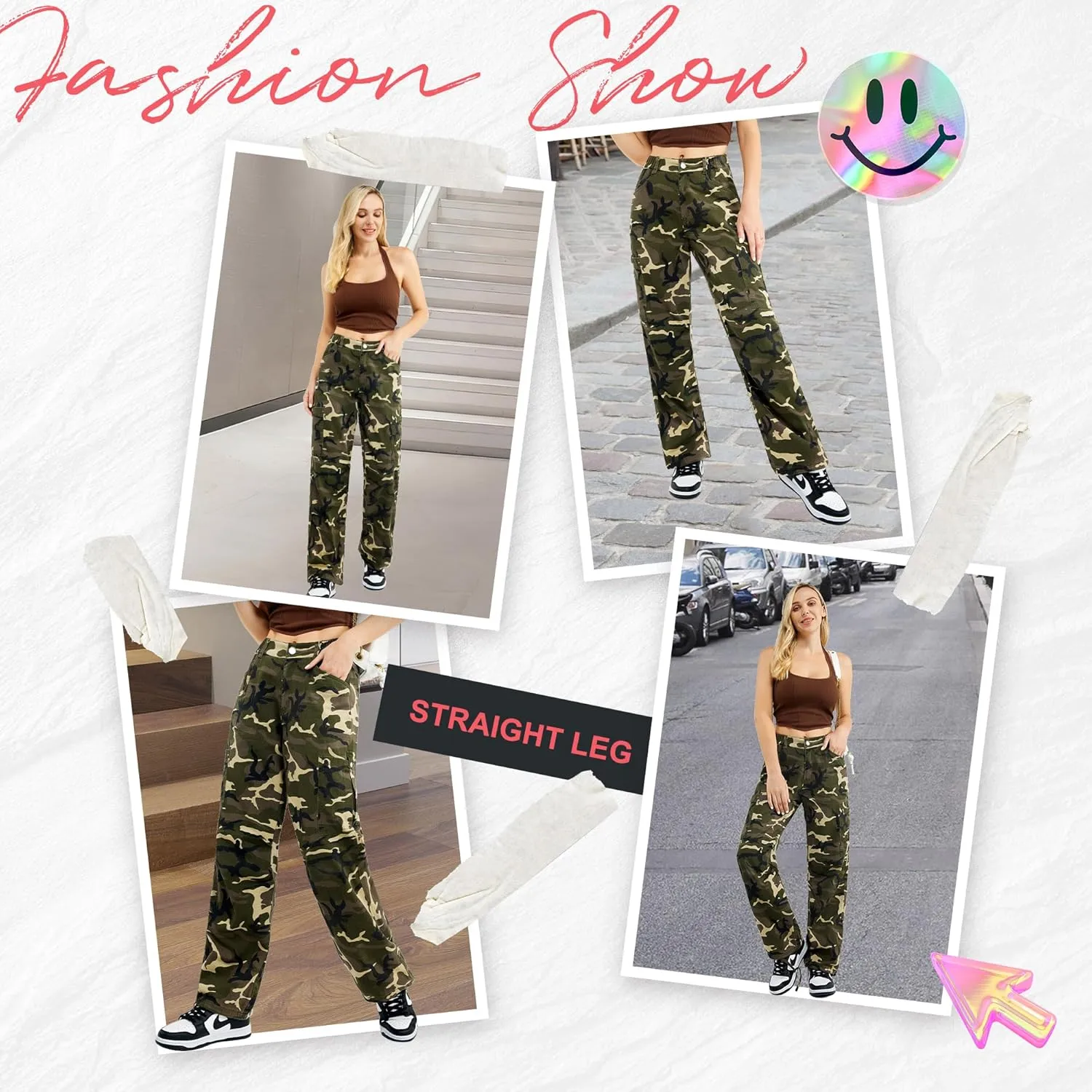 Znyeth Cargo Pants Women Cotton Wide Leg Casual Hiking Military Army Combat Work Pants with 8 Pockets