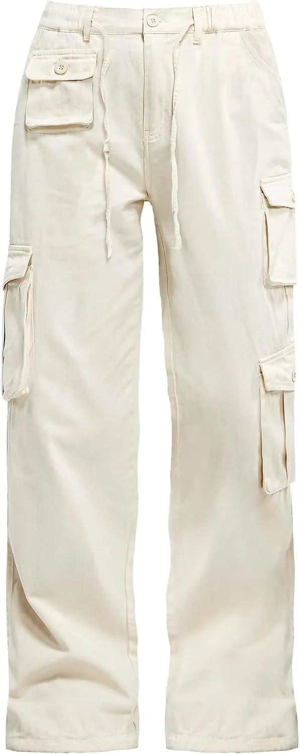 Znyeth Cargo Pants Women Cotton Wide Leg Casual Hiking Military Army Combat Work Pants with 8 Pockets