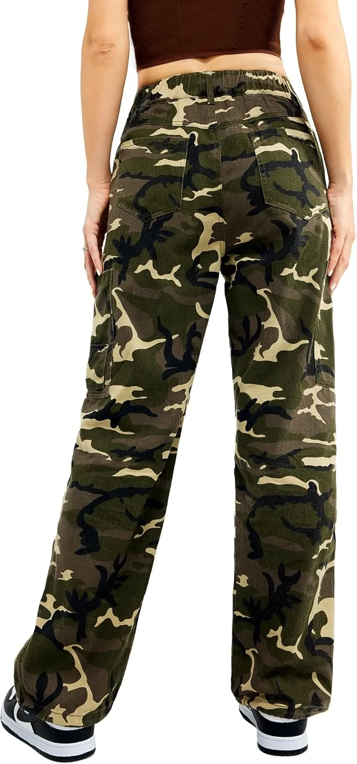 Znyeth Cargo Pants Women Cotton Wide Leg Casual Hiking Military Army Combat Work Pants with 8 Pockets
