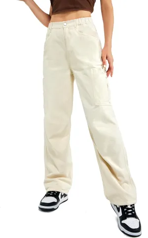 Znyeth Cargo Pants Women Cotton Wide Leg Casual Hiking Military Army Combat Work Pants with 8 Pockets