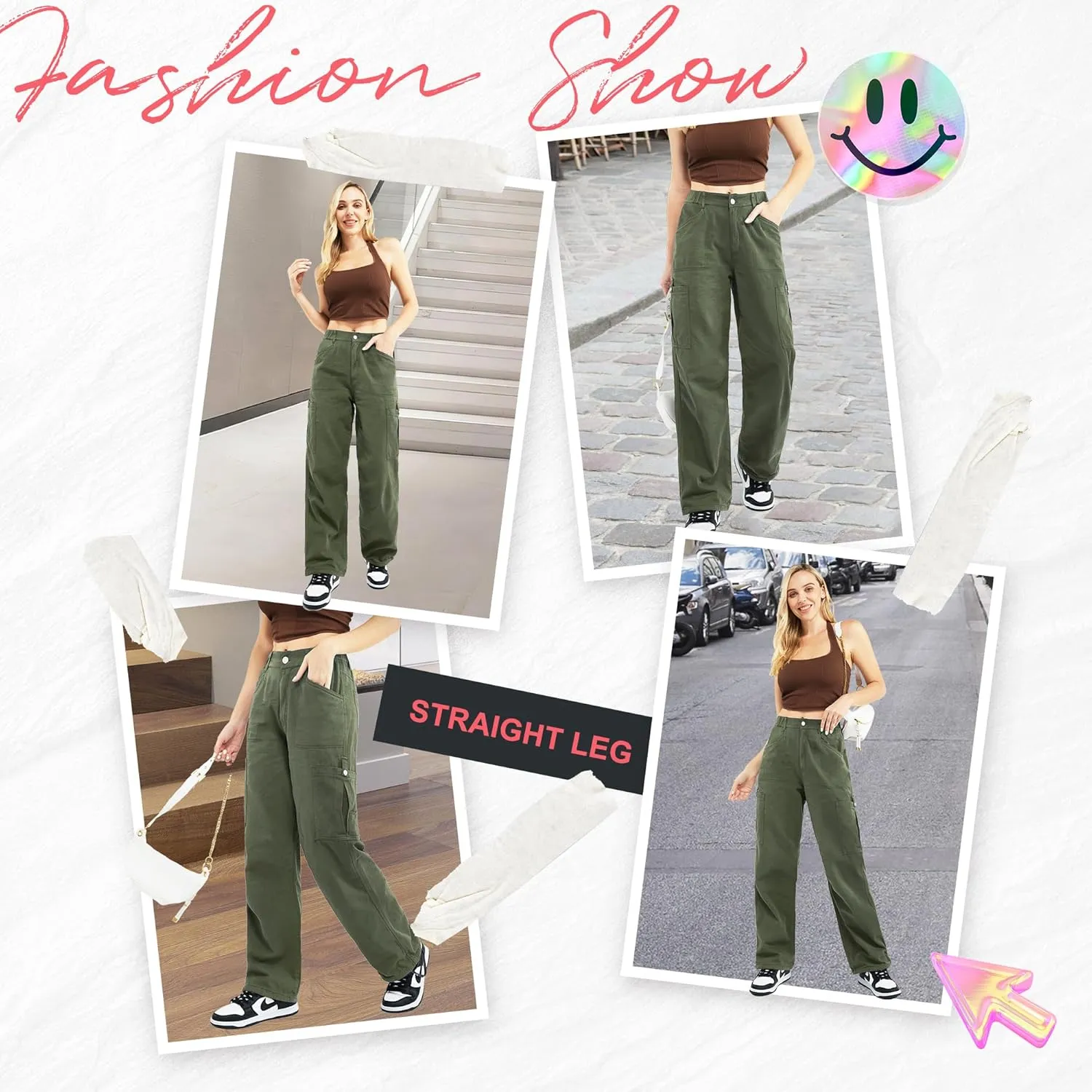 Znyeth Cargo Pants Women Cotton Wide Leg Casual Hiking Military Army Combat Work Pants with 8 Pockets