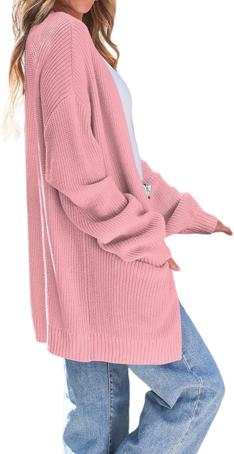 ZWRXW Knitted Cardigans for Women Oversized Long Sleeve Ribbed Cardigan Sweater Open Front Chunky Jumper Outwear with Pockets