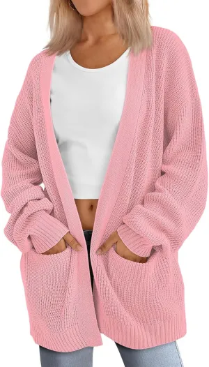 ZWRXW Knitted Cardigans for Women Oversized Long Sleeve Ribbed Cardigan Sweater Open Front Chunky Jumper Outwear with Pockets
