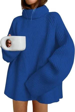 ZWRXW Oversized Turtleneck Chunky Sweaters for Women Ribbed Knit Tunic Long Pullover Sweater Trendy Winter Jumper Tops