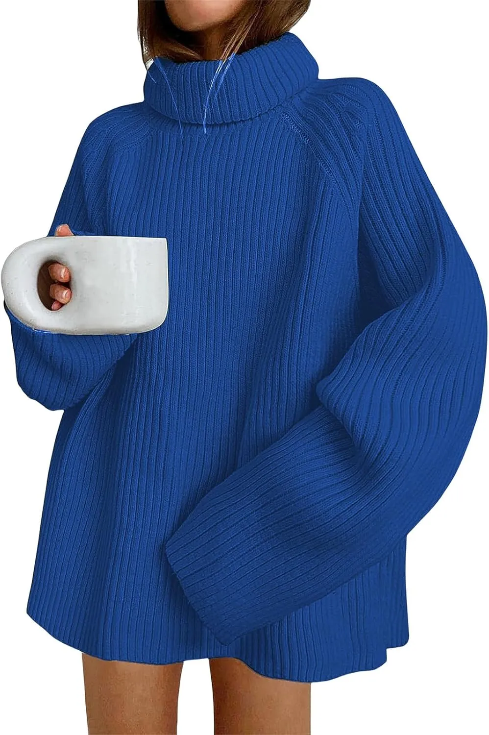 ZWRXW Oversized Turtleneck Chunky Sweaters for Women Ribbed Knit Tunic Long Pullover Sweater Trendy Winter Jumper Tops